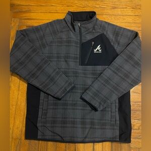 MLB Atlanta Braves Quarter Zip Pullover Jacket Mens Large Gray Black Plaid G-III